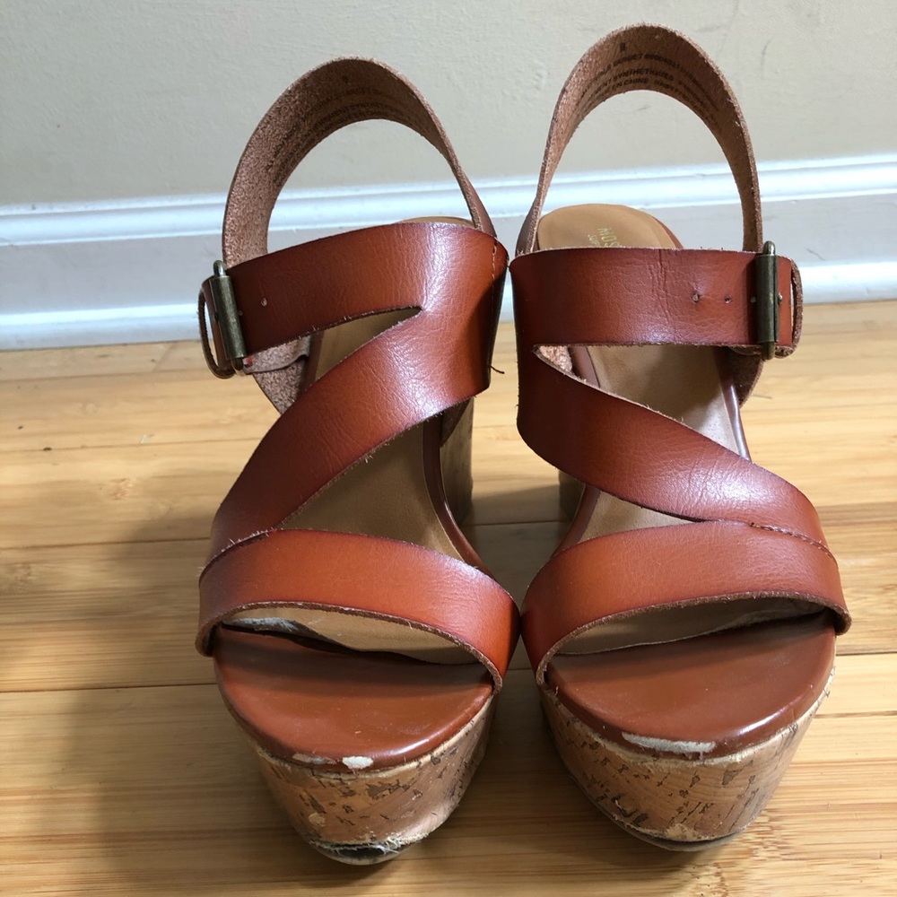 Leather Platform Wedge Sandals